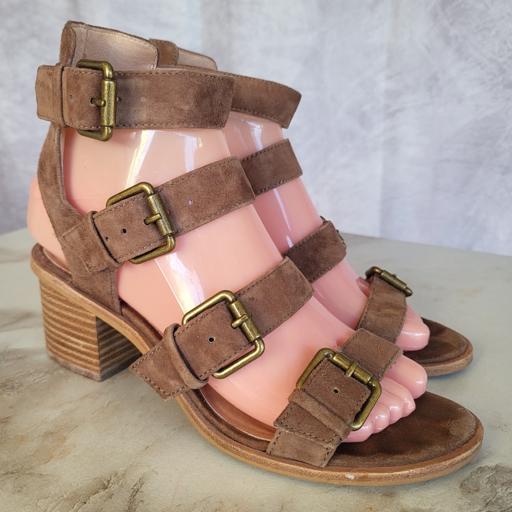 Madewell 4 Buckle Strappy Gladiator Sandals Brown Women's 6.5 Block Heel Chunky